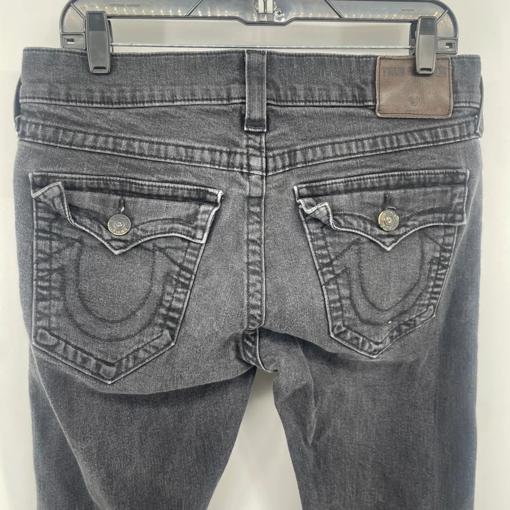 True Religion Ricky Jeans Mens 33 Black Relaxed Straight Leg Faded Denim USA